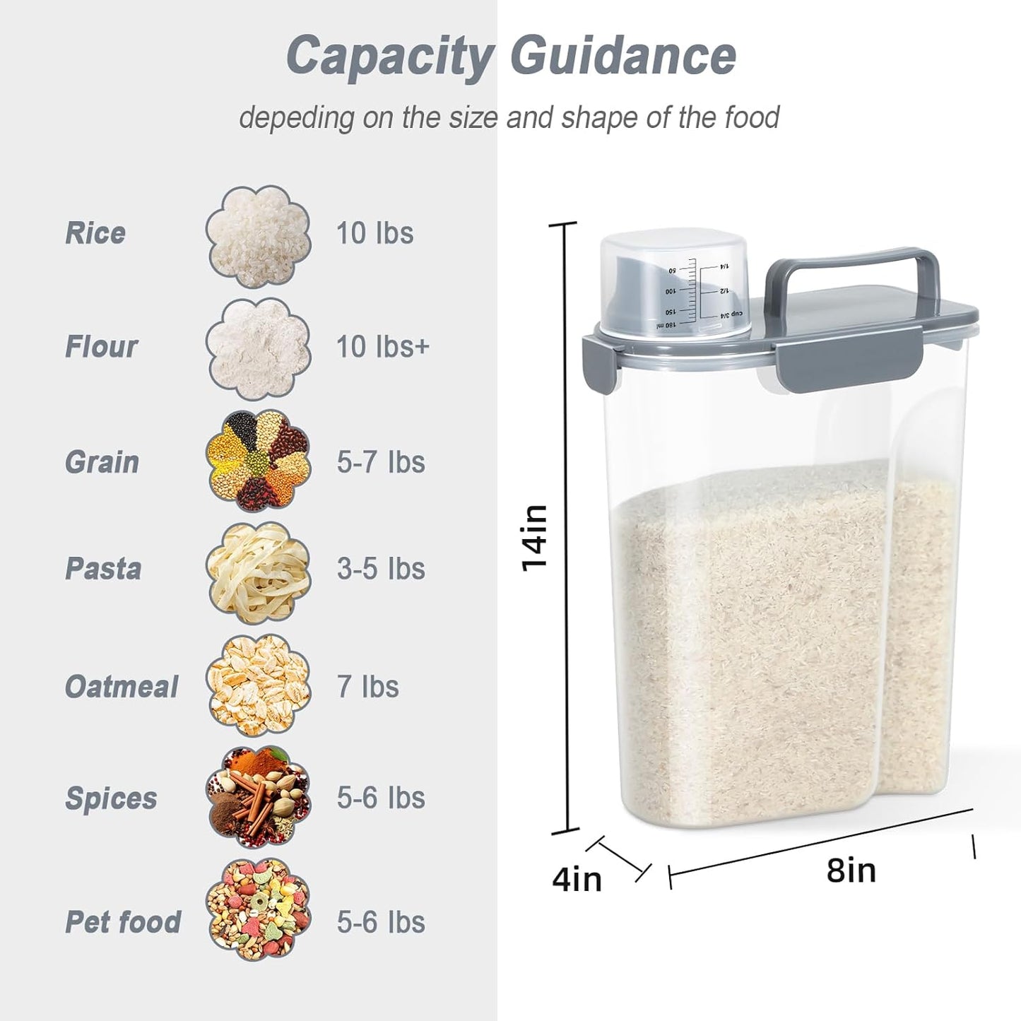 LEAWALK Airtight Rice Storage Container, 7-10Lbs Cereal Dry Food Flour Bin, Pet Dog Cat Food Dispenser with Measuring Cup, BPA Free Plastic Kitchen and Pantry Organization Bin for Sugar-Green