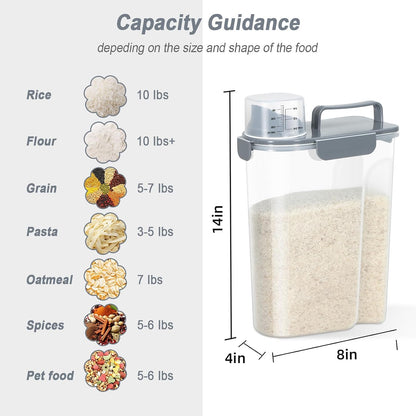 LEAWALK Airtight Rice Storage Container, 3-5Lbs Cereal Dry Food Flour Bin, Pet Dog Cat Food Dispenser with Measuring Cup, BPA Free Plastic Kitchen and Pantry Organization Bin for Sugar-Clear Grey