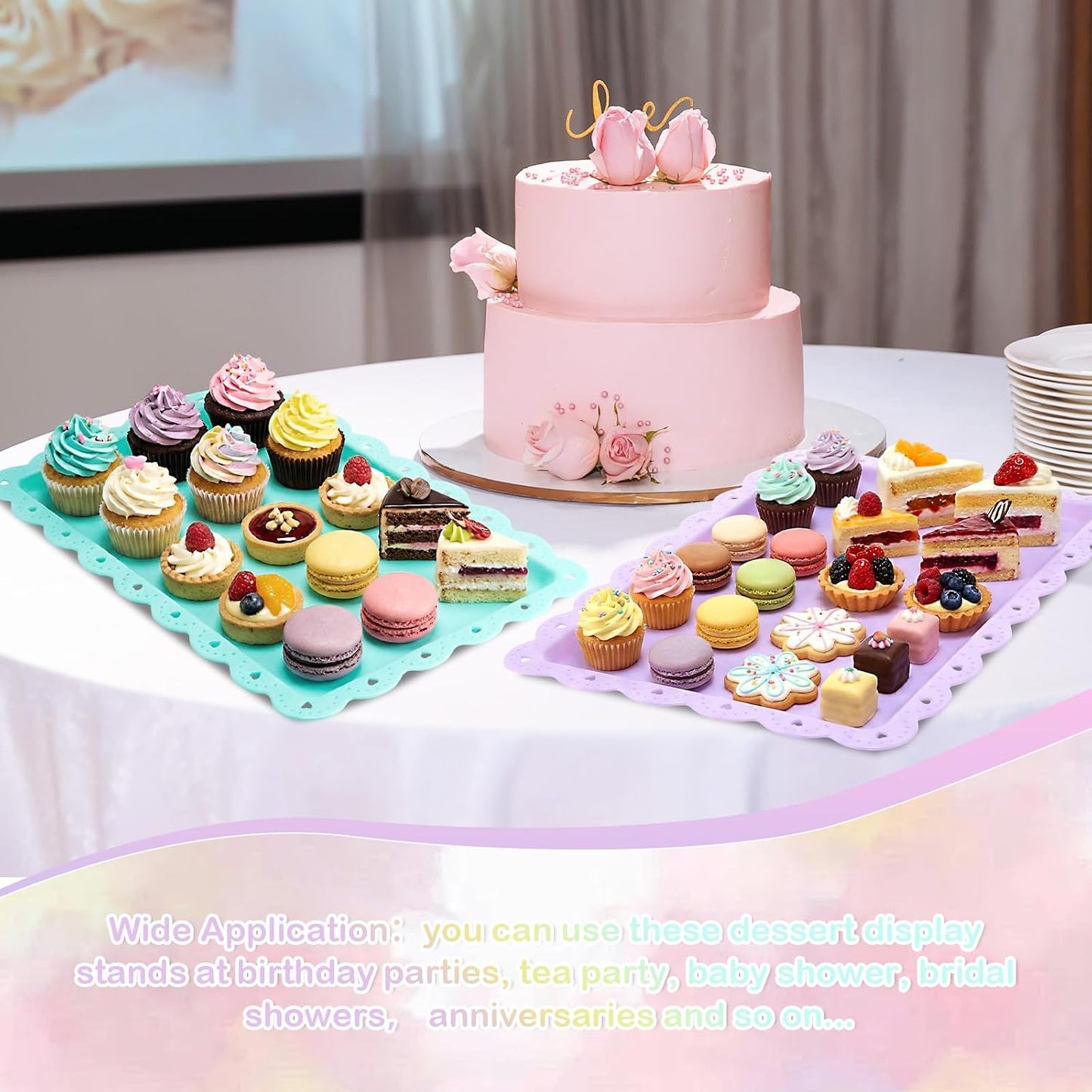 Yaomiao 12 Pcs Plastic Serving Trays for Party Pastel Food Tray Bulk 14x9 Rectangle Serving Food Tray Platter for Graduation Tea Party Cafeteria Kitchen Restaurant Dessert Coffee Fruit Cookie Snack