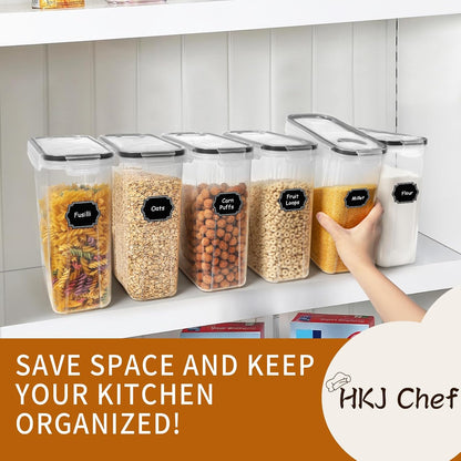 Cereal Containers Storage Set (4L / 135.2oz), 8PCS Airtight Food Storage Containers with Lids, Cereal Dispensers for Kitchen Pantry Organization and Storage with Pour Spout, 20 Labels, Marker