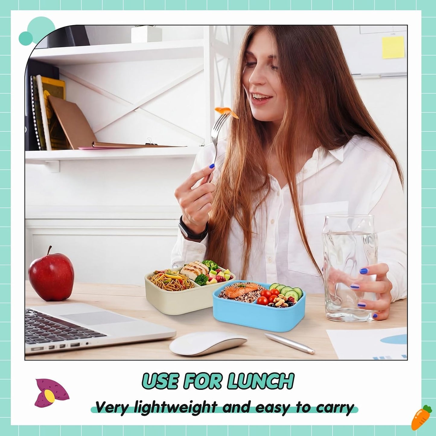 Layhit 4 Pcs Silicone Bento Box for Adults, 27 oz Bento Lunch Container Reusable 3 Compartment Lunchable Food Container for Women Men, Leak Proof Microwave Dishwasher Freezer Safe (Cool Colors)