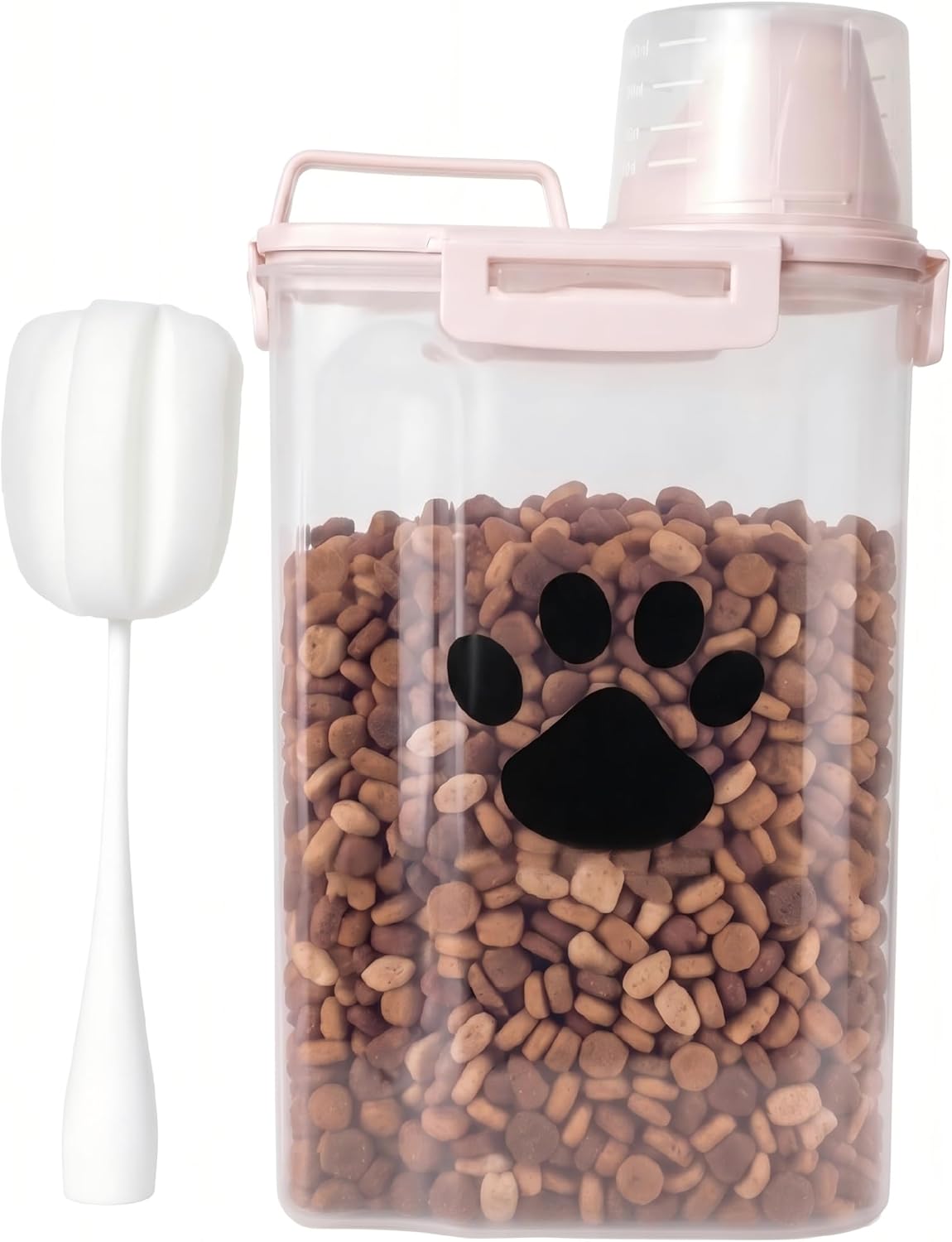 Dog Storage Container with cleaning brush,Measuring Cup,Portable Pet Food Containers with Upgraded Large Spout and Cup for Dogs,Cats,Birds,Small Animals(White)