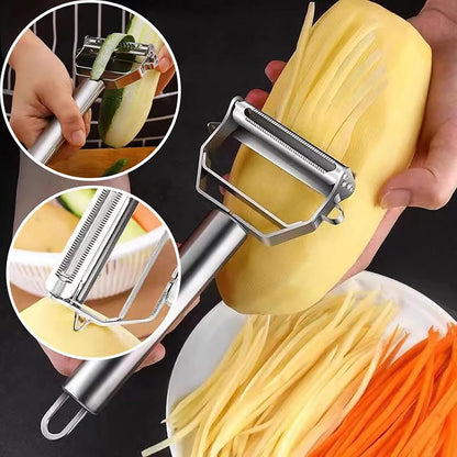 Kunovo Julienne Peeler Stainless Steel Vegetable Peeler,for Potato Carrot Melon Apple Vegetable Cutter Slicer,with Cleaning Brush
