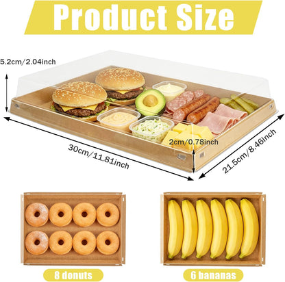5 Pack Catering Trays with Lids, 11.8"x8.5" Serving Trays with Lid, Disposable Paper Charcuterie Board with Clear Lids for Lightweight Food Meal Prep, Potlucks, Sandwiches, Cake and Buffet
