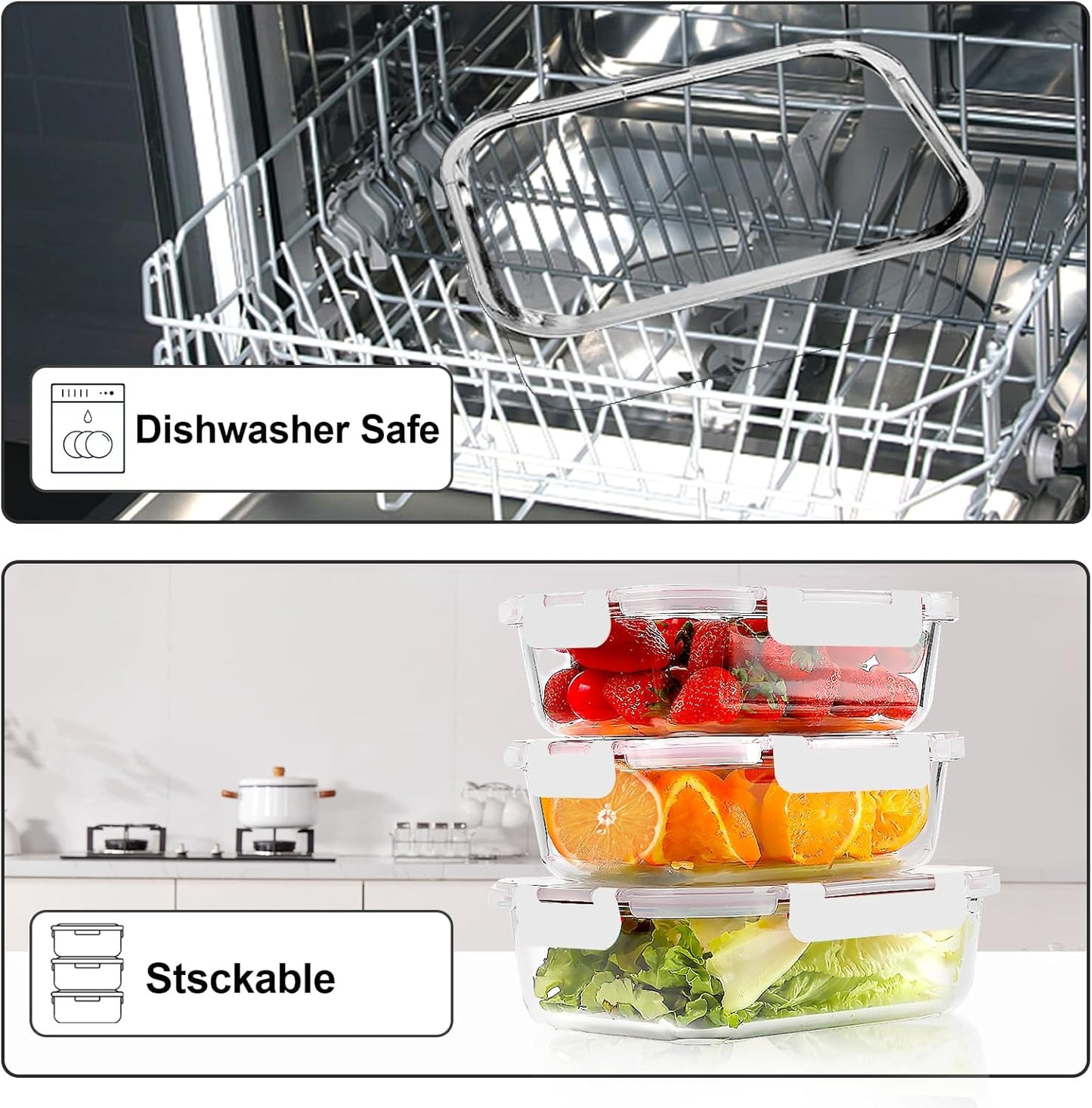 VERONES 10Pack Glass Meal Prep Containers, Airtight Glass Lunch Containers,Stackable Glass Food Storage Containers Set with Lids,Exclusive of BPA, for Microwave,Oven, Freezer&Dishwasher Friendly,Green