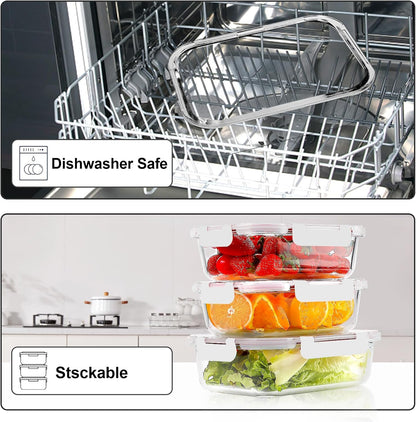 VERONES 10Pack Glass Meal Prep Containers, Airtight Glass Lunch Containers,Stackable Glass Food Storage Containers Set with Lids,Exclusive of BPA, for Microwave,Oven, Freezer&Dishwasher Friendly,Green