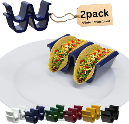 HolaTasty Taco Shell Holder Ceramic, Taco Gifts for Thanksgiving Christmas - Taco Holders Set of 2, Dual Taco Stand for Plates - Hold Street/Hard Shells, Mini Taco Night Accessories for Taco Lovers