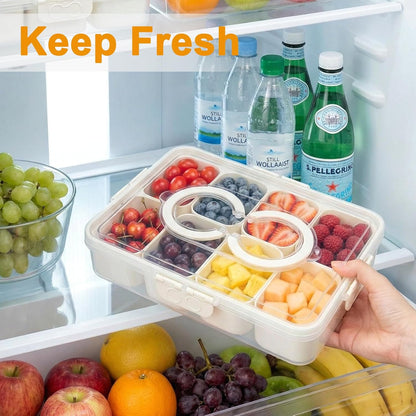 Snackle Box Container, 8 Compartments, Dishwasher Safe 2 Pack | Portable with Lid & Handle, Clear Travel Organizer, For Candy & Nuts, Dishwasher Safe