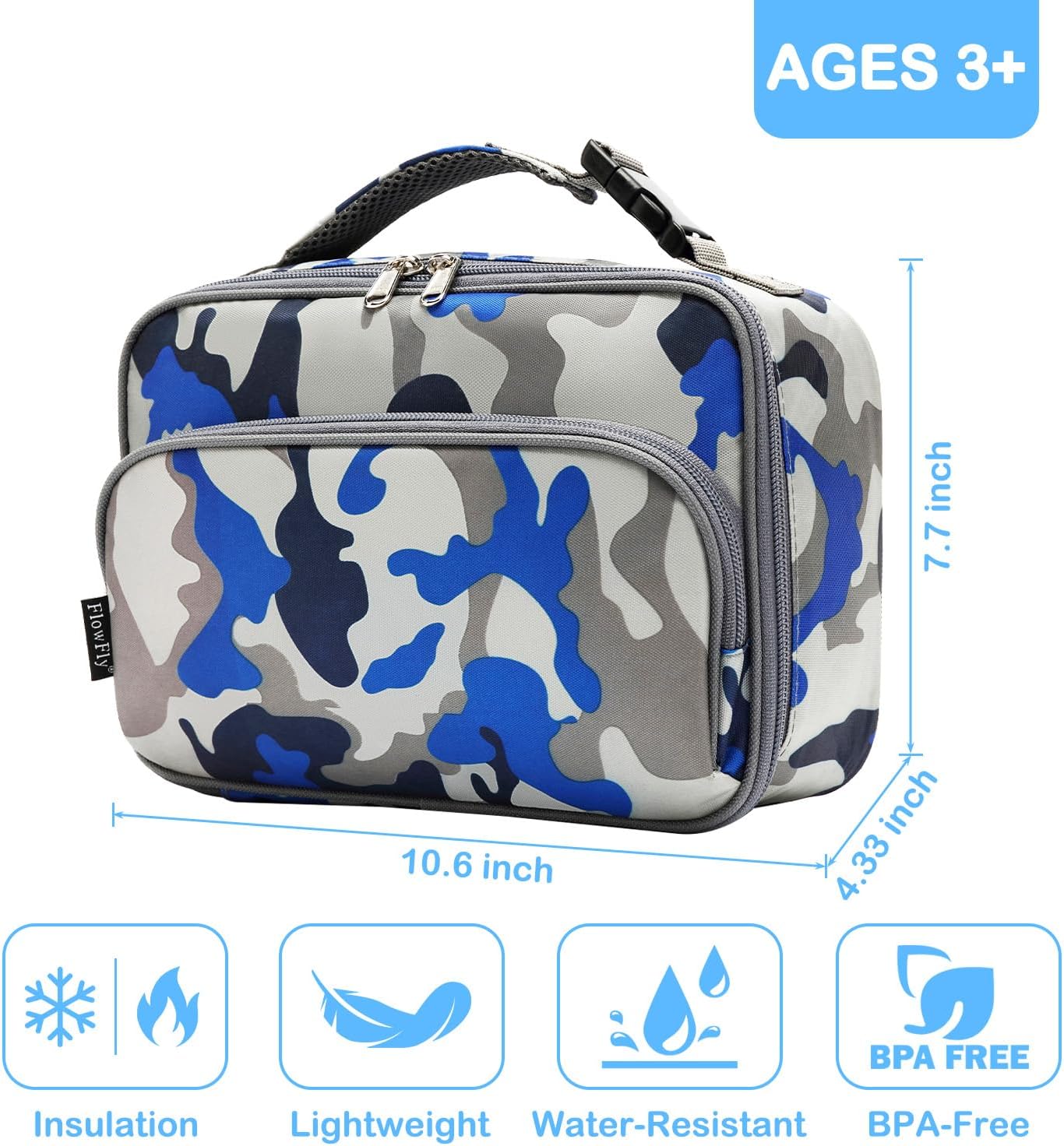 FlowFly Kids Lunch box Insulated Soft Bag Mini Cooler Back to School Thermal Meal Tote Kit for Girls, Boys, Astronaut - Colors A