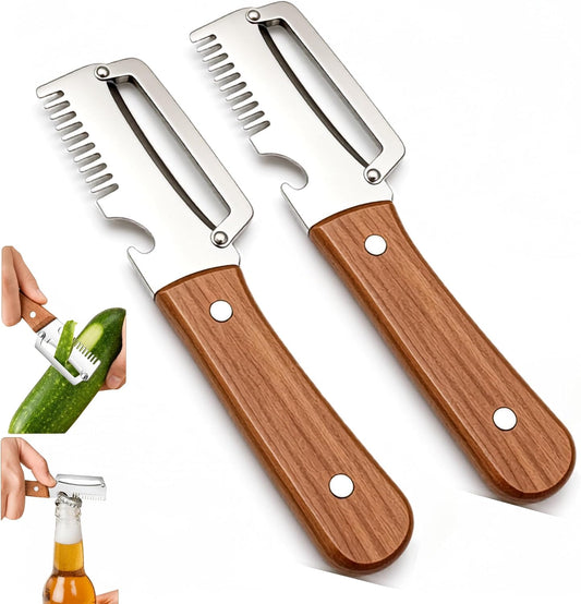 9T9 Multifunction Vegetable Peeler with Wooden Handle, Stainless Steel