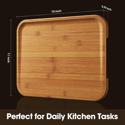 Starkbear Acacia Wood Cutting Board Set of 3 with Stand, Core-Cut Non Slip Wooden Chopping Block, Sloped Juice Groove Reversible Charcuterie Serving Tray for Modern Kitchen Gift