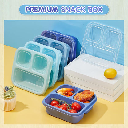 Honeydak 5 Pack Snack Containers 3 Compartment Bento Snack Boxes Divided Meal Prep Containers with Lids Reusable Adults Lunch Food Storage Box for School Work Travel(Elderberry)