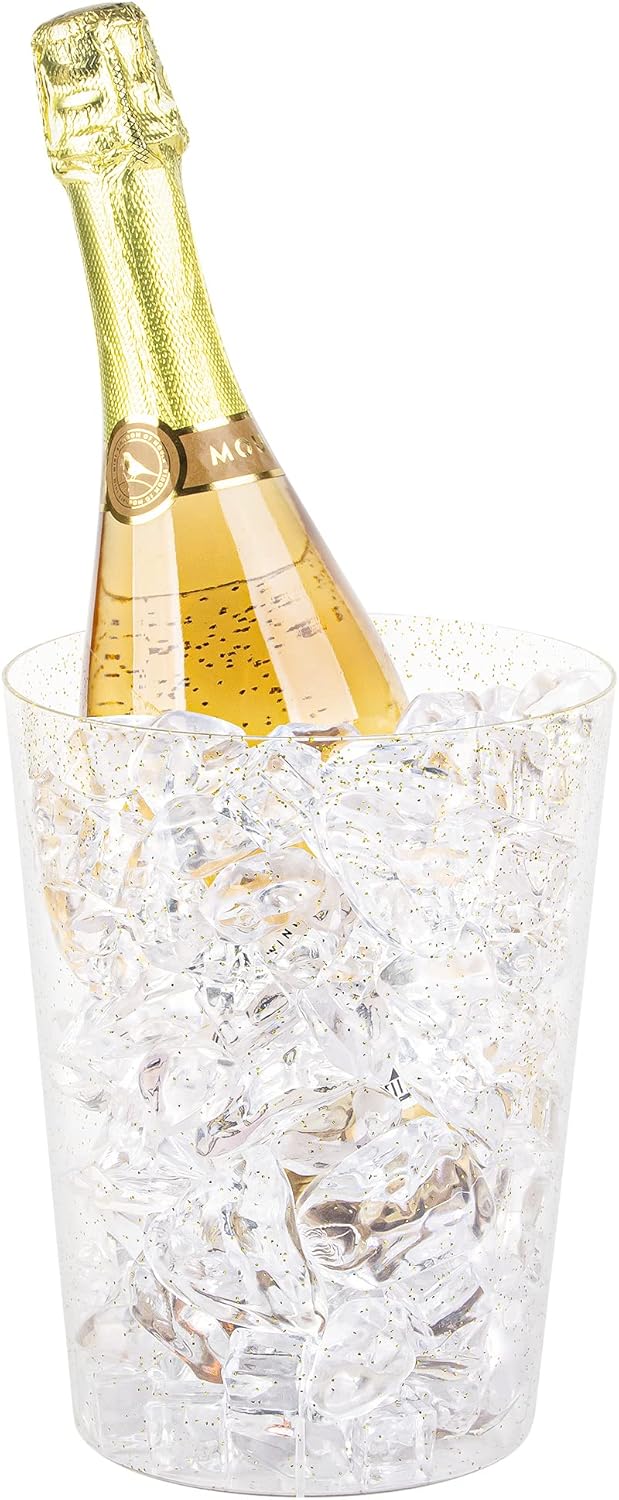 Tiawudi 12 Pack Plastic Ice Bucket For Parties, Silver Glitter Clear Wine Cooler for Wedding, Good as One Large Champagne Chiller Or Classic Wine Bottle Chiller