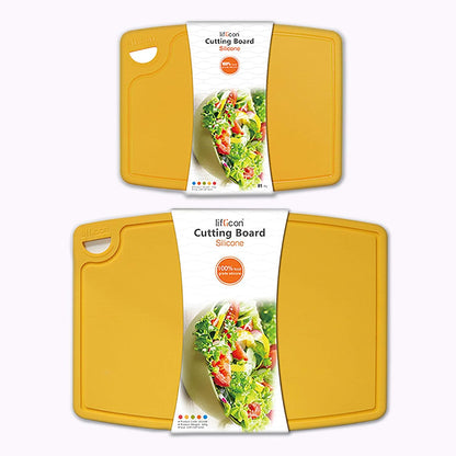 Liflicon Thick Cutting Boards for Kitchen Silicone Chopping Board Set of 2 Mid 12.6'' x 9.1”,Mini 9.1”x7.1” Non-slip Deep Drip Juice Groove Easy Grip Handle,Dishwasher Safe-Red