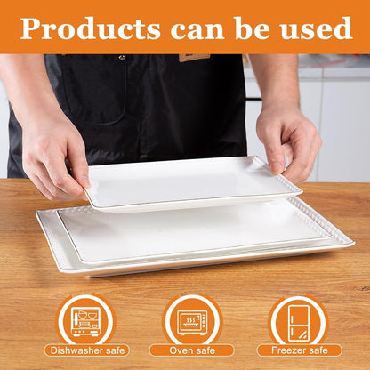 Kassel Ceramic Serving Platter Set | 14”/12”/10” Oval Serving Trays for Entertaining at Parties and Weddings | Oven Safe Large Serving Trays for Tacos, Steak, and Cake