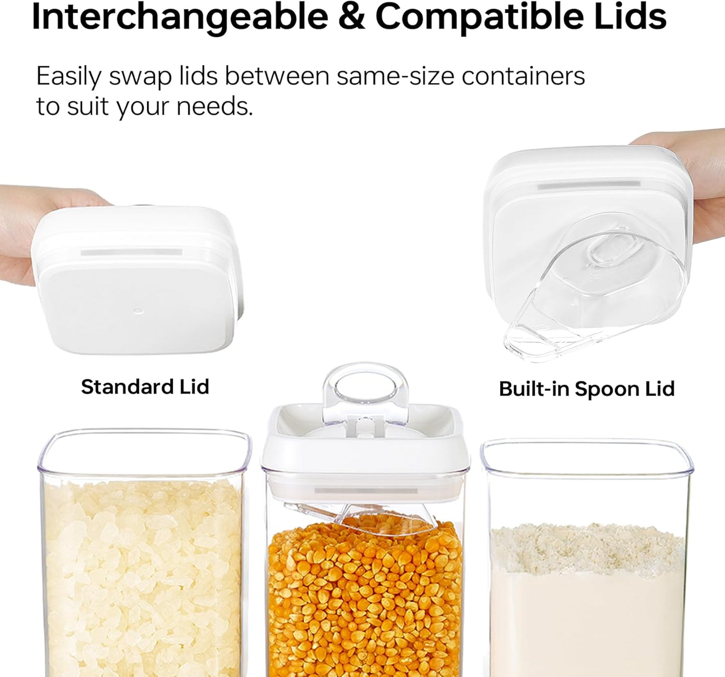 Felli Flip Tite Acrylic Food Storage Container with Lid 6” XL Air Tight Ring Seal Flip Top, Plastic Kitchen Baking Canister for 5 lb Flour Sugar Rice Protein Powder Pantry Organizer (Nest-M, White)