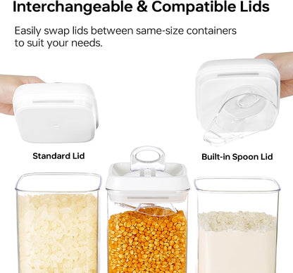 Felli Flip Tite Acrylic Food Storage Container with Lid 6” XL Air Tight Ring Seal Flip Top, Plastic Kitchen Baking Canister for 5 lb Flour Sugar Rice Protein Powder Pantry Organizer (Nest-M, White)