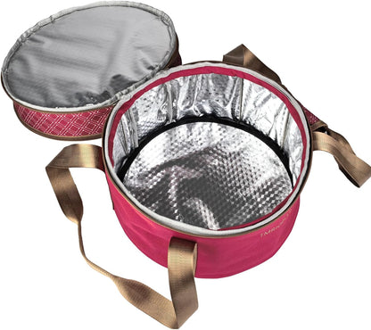 Pie Carrier With A Lid And Handle, With A Hard Edge That Won'T Collapse, Round Insulated Casserole Carrier,It Is Suitable For The Safe Transportation Of Cold And Hot Food (Red)