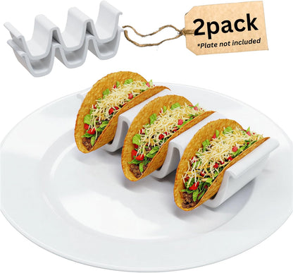 HolaTasty Taco Shell Holder Ceramic, Taco Gifts for Thanksgiving Christmas - Taco Holders Set of 2, Dual Taco Stand for Plates - Hold Street/Hard Shells, Mini Taco Night Accessories for Taco Lovers