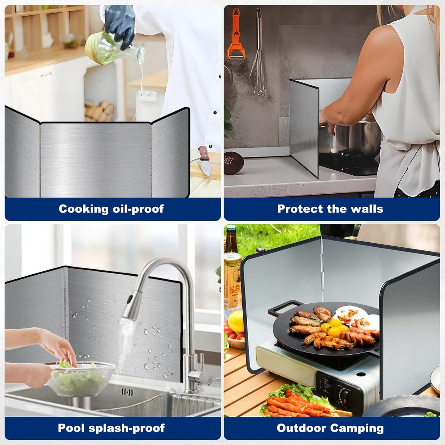 3 Sided Splatter Guard,Foldable Stainless Steel Oil Splatter Screens for Frying,Oil Splash Insulation Board,Nonstick Oil Splatter Guard Stove Insulation Board(L: 15" x W: 11.4" x H: 12")