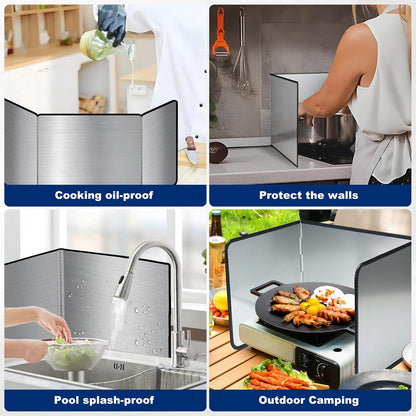 3 Sided Splatter Guard,Foldable Stainless Steel Oil Splatter Screens for Frying,Oil Splash Insulation Board,Nonstick Oil Splatter Guard Stove Insulation Board(L: 15" x W: 11.4" x H: 12")