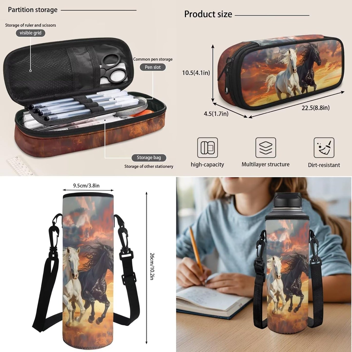 Highland Cow Backpack with Lunch Box Set for Kids Sunflower School Backpack for Girls Boys Back to School Bag Student Travel Backpacks Reusable Utensils Pen Case Water Bottle Bag 5PCS