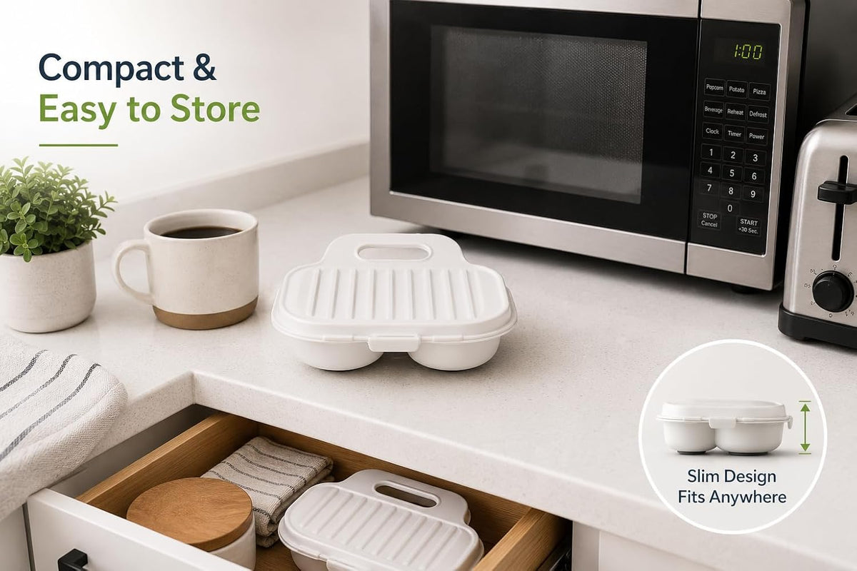 Microwave Egg Poacher BPA-Free by Dependable Industries Inc. Essentials – Quick & Easy 2-Cavity Egg Cooker for Perfect Poached Eggs in Minutes – Dishwasher & Microwave Safe