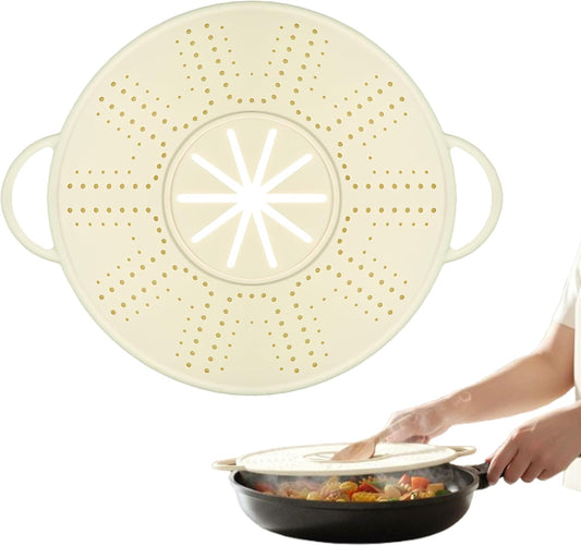 Silicone Splatter Screen for Frying Pans, Oil Splash Guard Cover with Strainer Holes & Heat Resistant Mat, Fits Most Stovetop Pans Non-Fold Lid