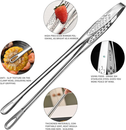 11 Inch Cooking Tweezers Tongs for Cooking,2 PCS KitchenTongs Precision Serrated Tips, Stainless Steel Tweezer Kitchen Tools for BBQ, Plating and Serving (Gold)