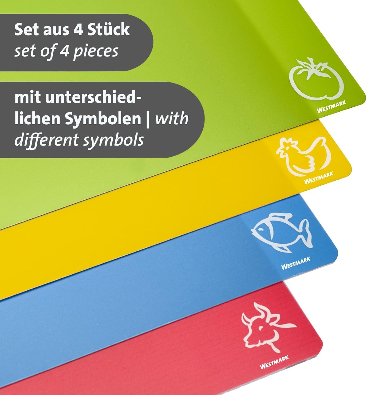 Westmark Practico Cutting Mats - Set of 4 Cutting Boards, Meat, Fish, Vegetables and Poultry, Cutting Mat Dishwasher Safe - Plastic, Set of 4