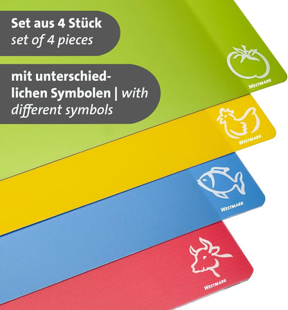 Westmark Practico Cutting Mats - Set of 4 Cutting Boards, Meat, Fish, Vegetables and Poultry, Cutting Mat Dishwasher Safe - Plastic, Set of 4