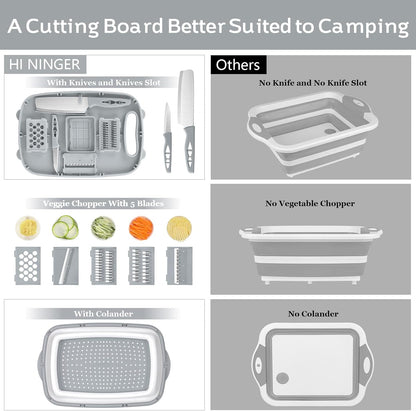 9-in-1Collapsible Cutting Board with Colander Wash Basket Camping RV Gift