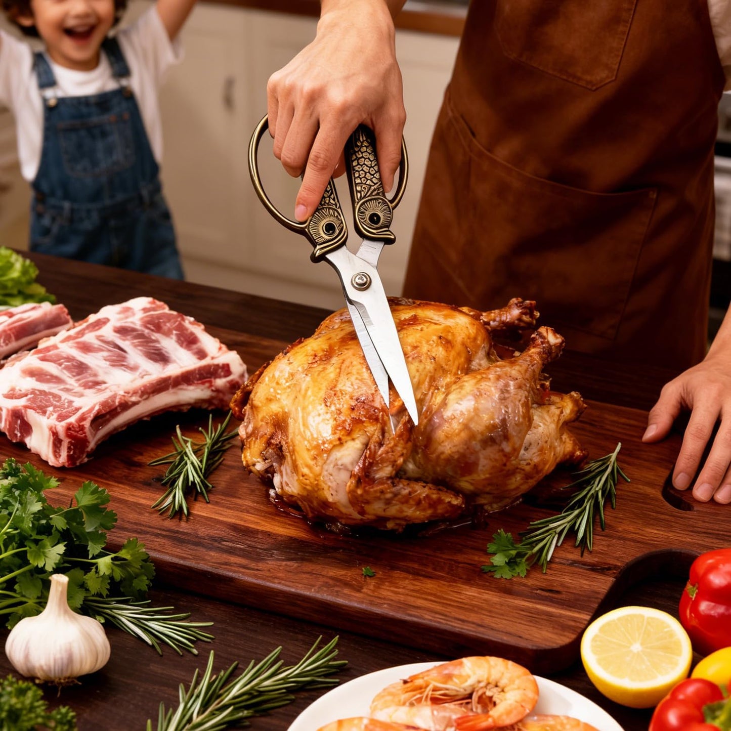 Kitchen Owl Scissors - Stainless Steel Kitchen Scissors, Sharp Meat Scissors, Dishwasher Safe, Heavy-duty Poultry Scissors, Food Cooking Scissors, Gift for Men and Women (Pearl nickel, large)
