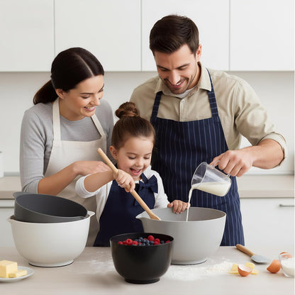 BoxedHome Nesting Plastic Mixing Bowl Set With Pour Spout, Microwave and Dishwasher Safe, BPA free Non-Slip Base, Set of 4 Size 1.7, 2.5, 3.5 and 4.5qt, Great for Prepping, Baking, Cooking (Dark Blue)