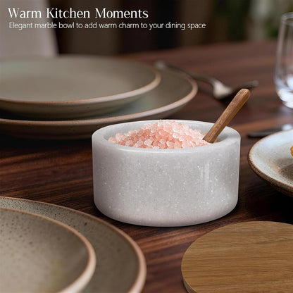 Marble Salt Cellar with Lid & Spoon, Salt Container, Salt Holder