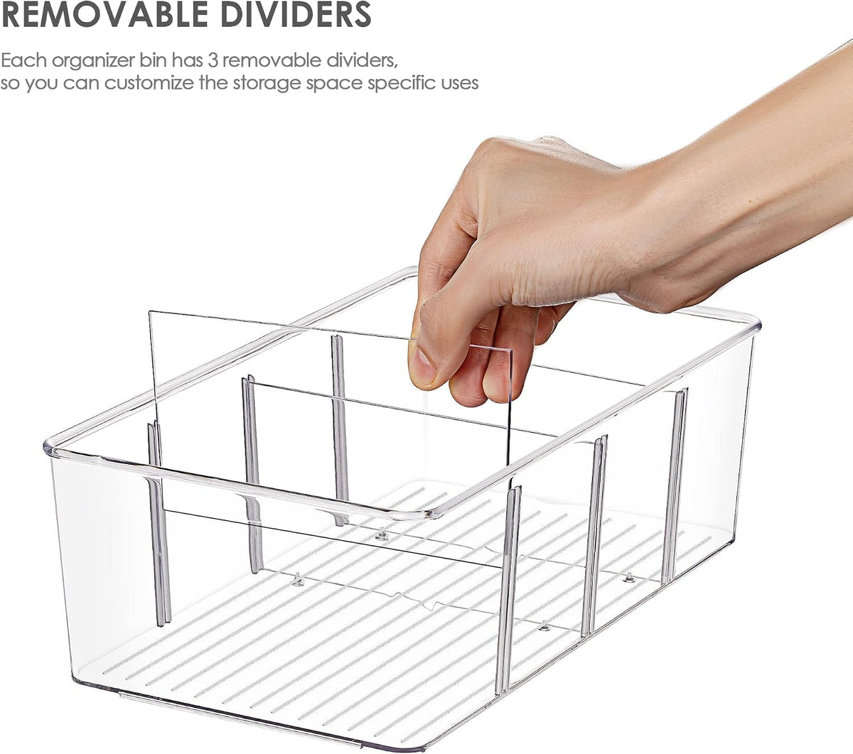 Vtopmart Food Storage Organizer Bins, Clear Plastic, 4 Compartments