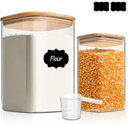 ComSaf Glass Storage Jars with Bamboo Lids 4.6 Qt 2 Pack Large Wide Mouth | Pantry organization, Flour Sugar Coffee Beans, Pasta Cereal Dry Food, 1.2 Gallon, Cabinet Organization, Dry Food Storage