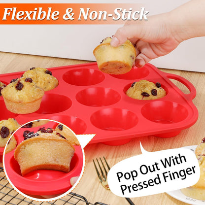 CAKETIME 12 Cups Silicone Muffin Pan - Nonstick Cupcake Pan 1 Pack Regular Size Silicone Mold for Baking