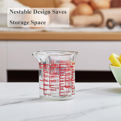 3 Piece Glass Measuring Cup Set, Includes 1/2-Cup, 1-Cup, and 2-Cup High Borosilicate Glasss Liquid Measuring Cups, Dishwasher, Freezer, Microwave, and Preheated Oven Safe, Essential Kitchen Tools