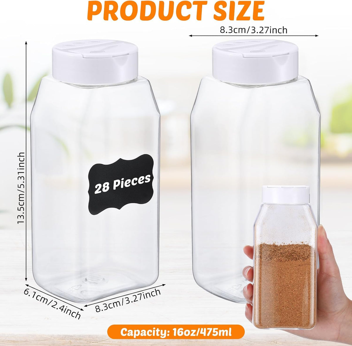 Mifoci 28 Pack 16 oz Black Plastic Spice Jars with Cap