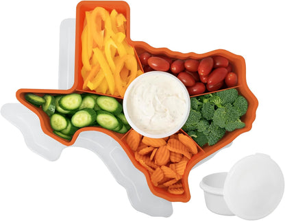 KOLORAE Texas Serving Tray - 6 Compartment Texas Snack Tray w/Dressing Cup. Great for Entertaining. Veggie Tray. Fruit Tray. Snack Tray. Entertaining Platter. Party Serving Platter, Large, White