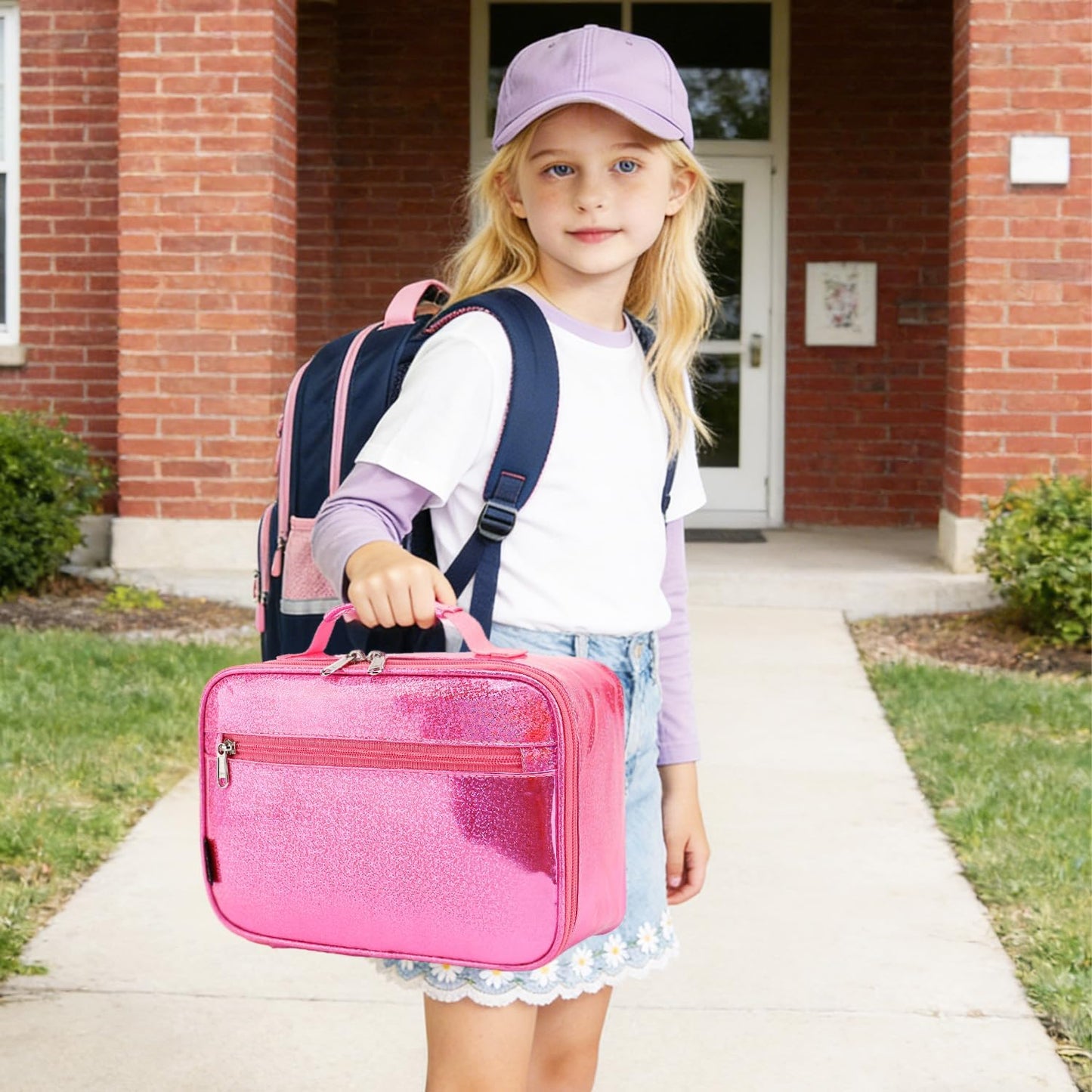 FlowFly Kids Lunch box Insulated Soft Bag Mini Cooler Back to School Thermal Meal Tote Kit for Girls, Boys, Black