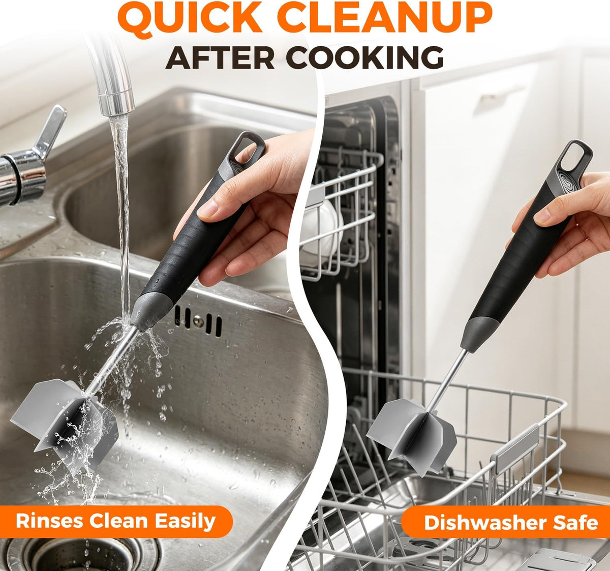 Meat Masher, 304 Stainless Steel Ground Beef Masher with Ergonomic Handle
