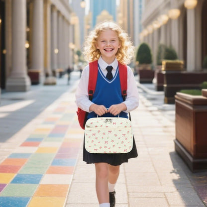 Bluboon Insulated Lunch Bag for Girls & Boys, Corduroy School Lunch Box with Cooler & Organizer Compartments, Leak-Proof Lunch Tote for School, Travel (Corduroy Strawberries Beige)