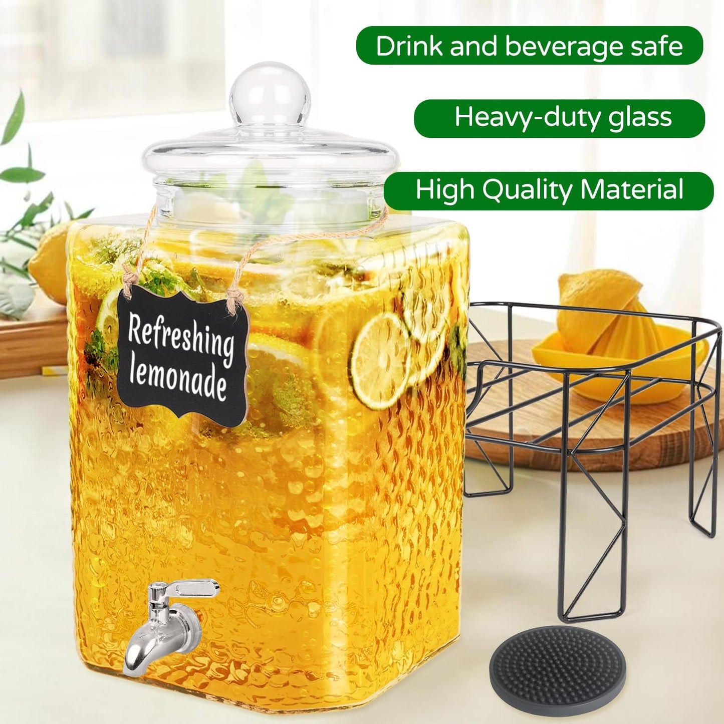 4.6 Gallon Glass Beverage Dispenser with Stand Beverage Dispensers with Stanless Steel Spigot Hanging Chalkboard Signs Drip Trays Drink Juice Dispenser with Lids for Party Wedding Kitchen