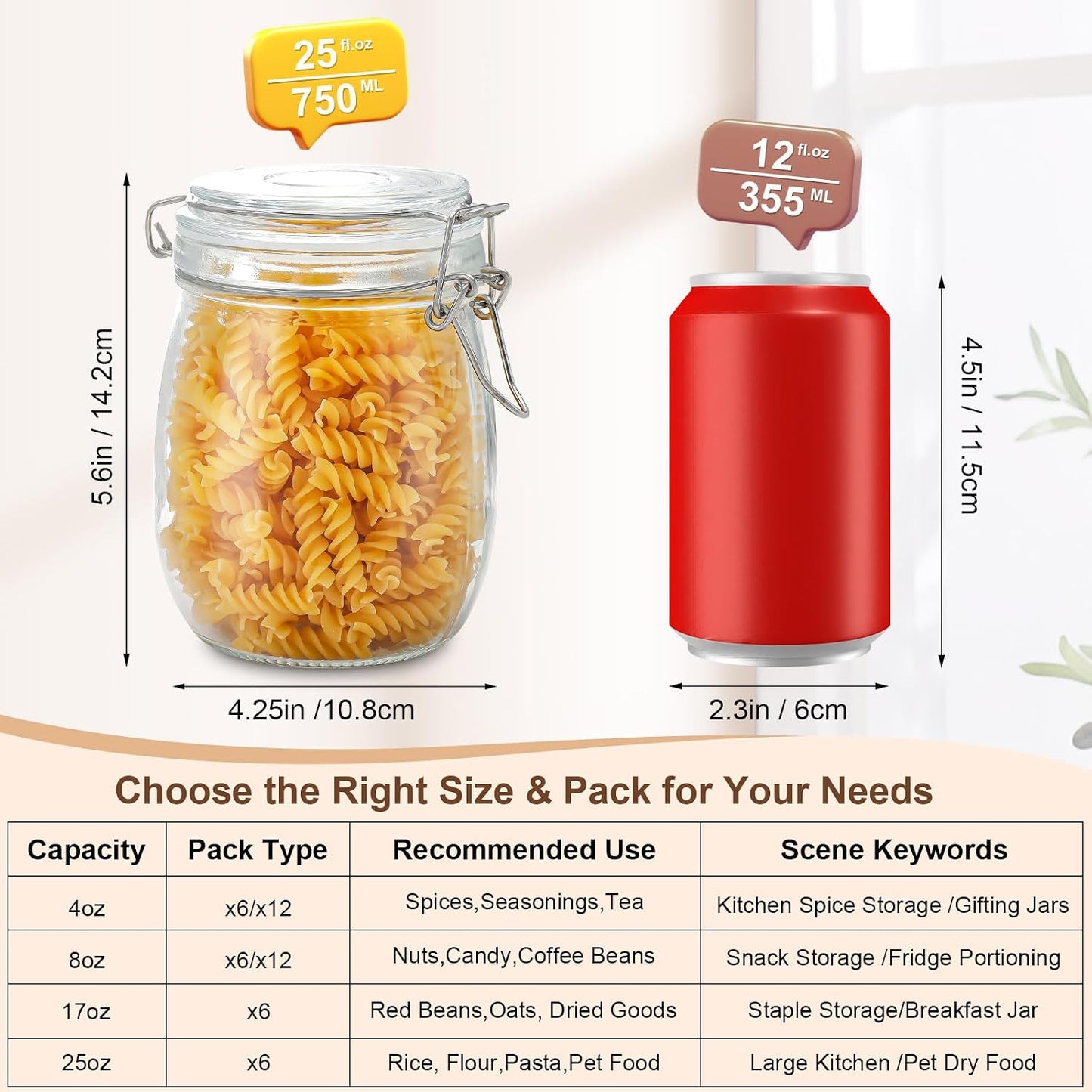 Spice Jars Set of 6, 4 oz Glass Spice Jars with Airtight Lids and Labels, Small Seasoning Jars for Spices, Herbs, Kitchen Spice Organizer
