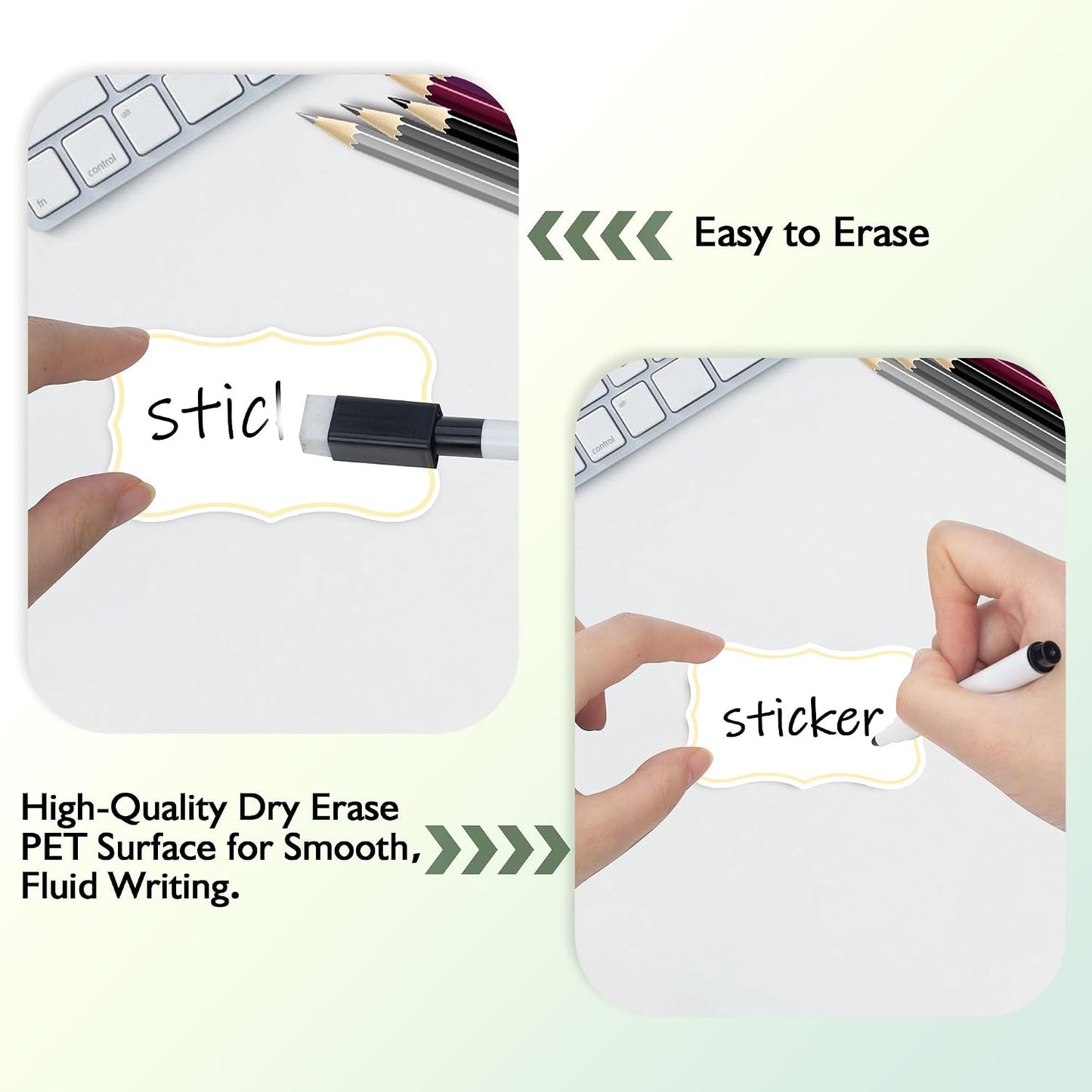 16 Pcs 1.96” x 2.95” Large Dry Erase Labels, Reusable Waterproof Stickers in 8 Colors for Storage Bins, Pantry Containers, Whiteboards and Freezers
