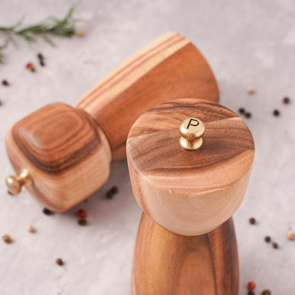 Pepper Grinder, Pepper Mill with Adjustable Stainless Steel, Acacia Wood, 14 cm/5 inch Height, Bottom Dia: 6 cm/2.36 inch (Tray is NOT Included)