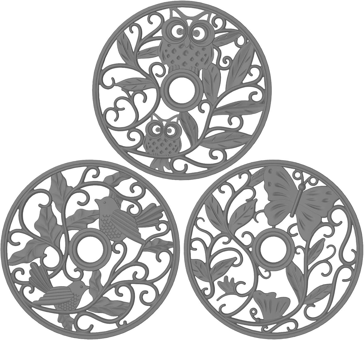 ME.FAN Silicone Trivet [3 Set] Trivet Mat - Fly Animals Hot Pads for Pots & Hot Dish - Insulated Flexible Durable Non Slip Large Coasters (Deep Gray)