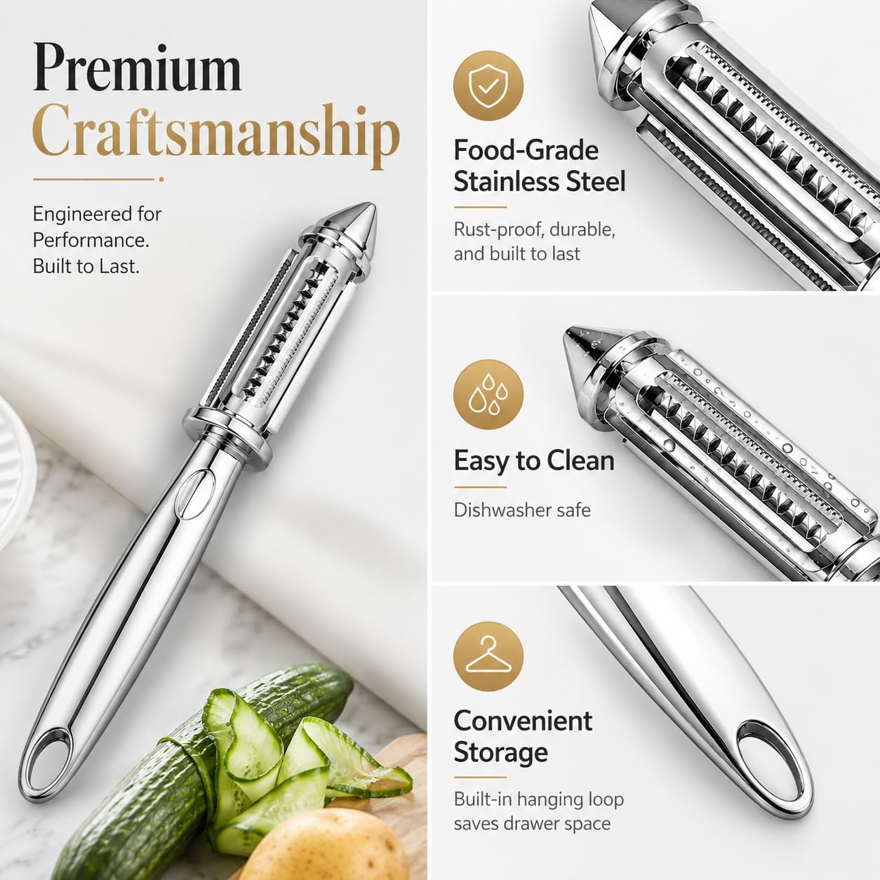 Stainless Steel Julienne Peeler, 3-in-1 Vegetable & Potato Peeler